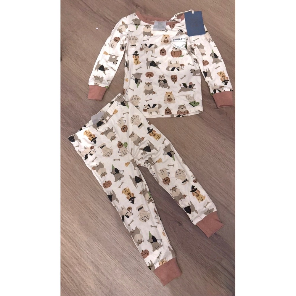 Tres Beau et Belle Bamboo Halloween Dog Pajama Set 12M Snug Fit 2 Piece Cream